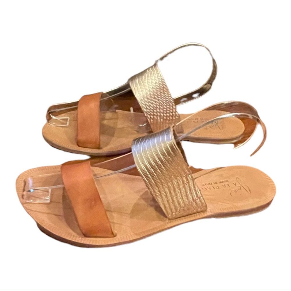 Joie A La Plage Sable in Tan and gold leather double strap sandals 37.5 Italy - Picture 3 of 16